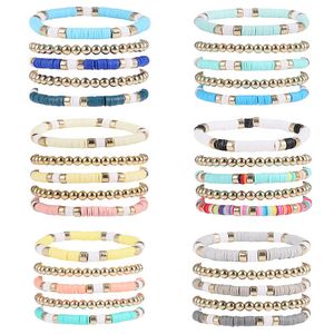 6st Bohemian Colorful Stackable Armband Set For Women Soft Clay Pottery Layering Chain Elastic Bangle Female Boho Jewelry