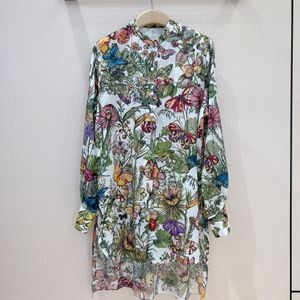 Two Piece Dress Cotton Colorful Butterfly Flower Print Crew Neck Long Sleeve Shirt Skirt Set