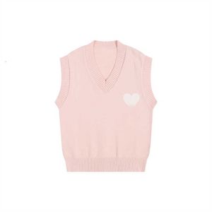 Amis Pullover Paris Mode Strickpullover V-Ausschnitt Weste ärmellos Sweat 2023 Herbst Winter Am i Heart Coeur Love Jacquard Amisweater 8x3v