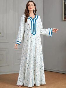 Ubrania etniczne kaftany dla kobiet kwiatowy kolor kontrast kolor Jalabiya Dubai Arabian Long Dress Muslim Caftan Party
