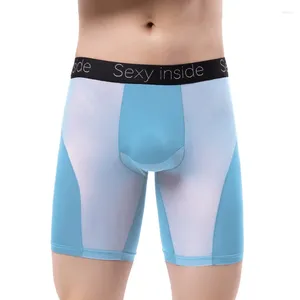 Cuecas dos homens roupa interior boxer fino gelo seda malha calcinha respirável u convexo bolsa masculino rápido seco boxershorts homme cueca L-4XL