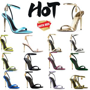 Top Latest fashion Metallic feeling High Heels Sandals Womens luxurious Gold Lock Decorate High Heel Summer Rose red Sandal Ankle Strap Dress shoe factory footwear
