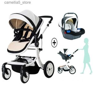 Strollers# New 3 in 1 Baby Stroller with car seat High Landscape baby Carriage Light Newborn Pram Luxury stroller shock absorption fold Q231116