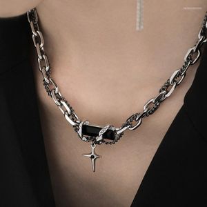 Anhänger Halsketten Goth Schwarzer Edelstein Stacheldraht Dornen Kreuz Halsband Halskette Punk Hip Hop Schmuck Y2K Vampir Kleine Kette Geschenk