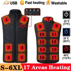 Men's Vests 17/13 Areas Heated Vest Body Warmer Men Winter Usb Electric Thermal Vest Jacket Coat Outdoor Women Heating Vest Gillet S-6XL 231116