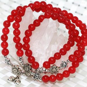 Strand Unique Design Natural Stone Red Chalcedony Jades Round 6mm Multilayers Bracelets Women Beads Elegant Jewelry B2214