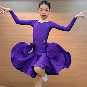 Stage Wear 2023 Latin Dance Performance Costumes For Girls Purple Long Sleeved Skirts Suit Chacha Rumba Ballroom Clothes DN12750