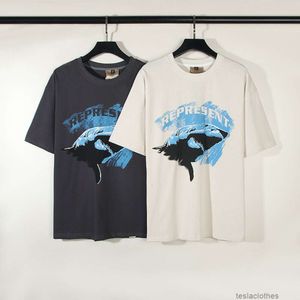 Designer Fashion clothing Luxury Tees TShirts Cr Represents Clo Shark Print Short Sleeve T-shirt Made of Old American High Street