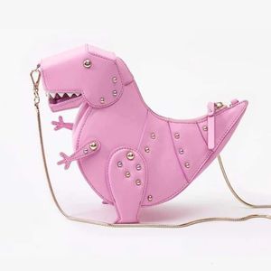 Akşam çantaları moda dinozor şekilli çapraz gövde çantası kadınlar için tasarımcı perçin trex omuz çantası komik pu deri sevimli küçük cüzdanlar kızlar için 231116