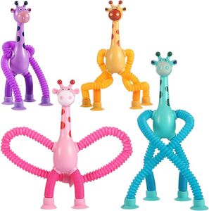 Teleskop Sug Cup Giraffe Toy Sensory Tubes för småbarn