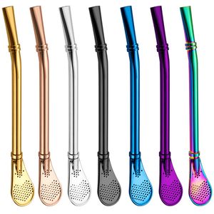 Multifunctional Straw Spoon Coffee And Teas Tool Stainless Steel Dual Use Straws Stirring Spoons Filter Household Tea Accessories