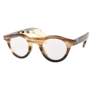 Sunglasses Frames Japanese Style Rivets Unique Handmade Round Natural Multicolor Stripes Yak Horn Glasses Eyeglasses Eyewear Frame