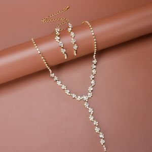 Crystal Rhinestones Bröllop smycken silverhalsband glittrande örhängen uppsättningar för brudbrudtärnor kvinnor brudtillbehör