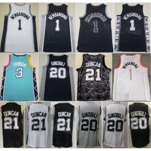 Stitch City Basketball Victor Wembanyama Jerseys 1 Homens Keldon Johnson 3 Manu Ginobili 20 Tim Duncan 21 Equipe Preto Branco Cinza Cor Ganhou Clássico Para Fãs Esportivos Camisa