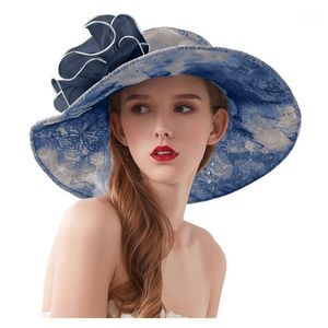 Cycling Caps & Masks Floral Organza Wide Brim Hat Woemn Church Kentucky Fascinator Bridal Tea Hats Party Wedding Elegant Cap Ladies