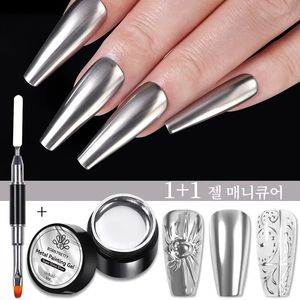 Unha polonês 2pcsset 1pc 5ml gel de pintura metálica com pincel ouro prata espelho linhas de desenho unhas 231115