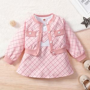 Rompers 0 3y Baby Girl Clothes 2st Fall Winter Outfit Born Floral Long Sleeve Kort jacka Coat ärmlös klänning Party Birthday Set 231116