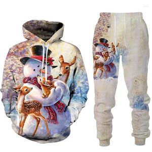 Herrspårar Julklapp 3D-tryckning och kvinnors mode hoodie Sweatpants Tvådelar kärlekspar snögubbe tröja kostym