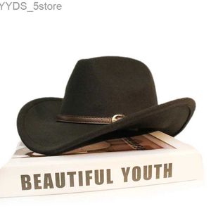 Szerokie brzegowe czapki wiadra czapki retro skórzana kawa zespół rodzic-dziecko kobiety /dzieciak wełna wełna szeroka kowbojka western hat Cowgirl Caper (54-57-61cm) YQ231116