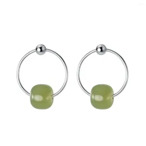 Hoop örhängen mode utsökta Hetian Jade Pearl Earring för Women Girl 925 Sterling Silver Color Vintage Jewelry