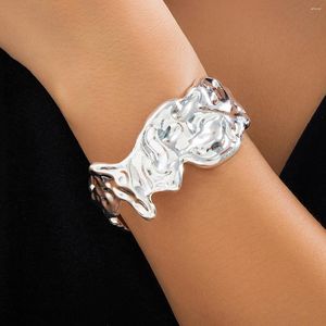 Link Bracelets KunJoe Steampunk Irregular Metal Shaped Wide Open Cuff Bangles For Women Men Vintage Silver Color Bracelet Birthday Jewelry