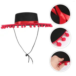 Berets moda feltro chapéu vermelho bola de cabelo fita mexicano dança festa desempenho (preto vermelho) fantasia chapéus masculinos