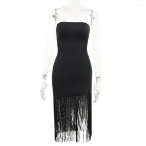 Casual Dresses Tube Top Dress Strapless Holiday Women Slim Fringe Gown