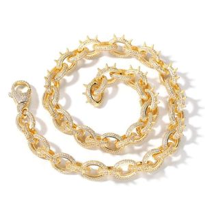 Цепочки хип -хоп микроволновый циркон цепь Золотой серебряный цвет заклепки и овальные ожерелья для мужчин ювелирной застежки -лобстера застежка