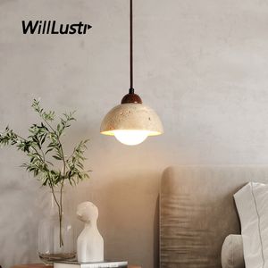 Svart gul travertin pendel lampa marmor sten hängande ljus hotell café butik levande sovrum trä upphängning tak ljuskrona