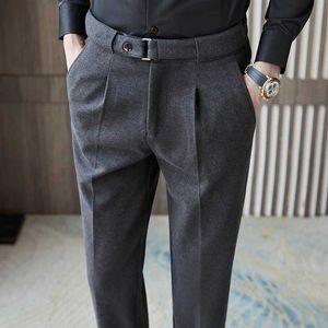 Men's Pants Fall Winter Wool Blend Warm Dress Pants Men Frosted Embroidered Pants Grey Traje De Vestir Hombre Khaki Formal Pants Men 28-36 J231116