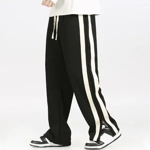 Calças masculinas esportes homens sweatpants confortável listrado perna larga jogging com cintura elástica tecido quente macio para