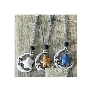 Pendant Necklaces Vintage Sier Color Starfish Lava Stone Moon Diffuser Necklace Volcanic Rock Aromatherapy Essential Oil For Drop Deli Dhgqg