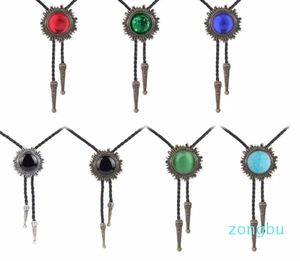 Bow Ties Bolo Tie For Men Western Cowboy Necktie With Alloy Gemstones Buckle Decor