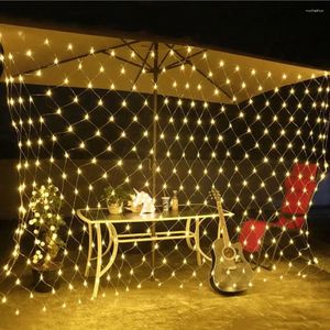 Strängar 1.5x1.5m 2x2m 3x2m LED Net Mesh Fairy Garden String Lights Window Curtain Light Christmas Wedding Party Garland