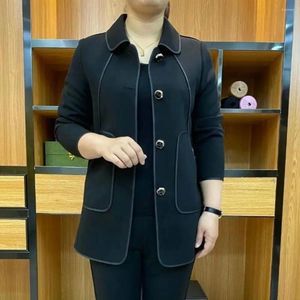 Women's Jackets Women Coat Stylish Middle-aged Cardigan Jacket Loose Fit Turn-down Collar Solid For Mothers Mother