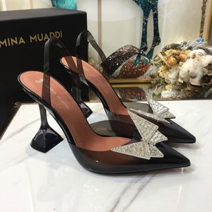 Runway Shoes Amina Muaddi X Awge Phoenix Sling Heel Slingback Pumps Clear Transparent Pvc Crystal Butterfly Wedding Party Begum Amina Shoes Muaddi Pumps Designer