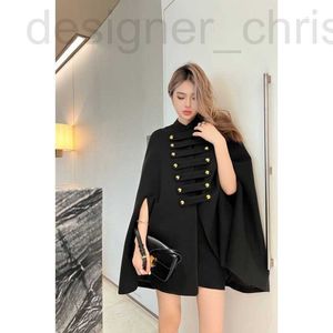 Women's Cape designer luxury Ce23 Autumn and Winter New Black Cloak Coat Style Fashion Versatile Metal Button Design embellishment ZUGT
