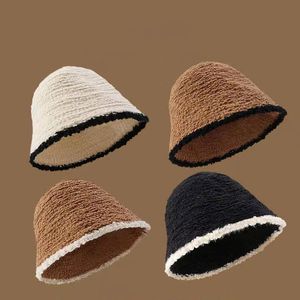 ワイドブリム帽子バケツ帽子女性のための高品質の帽子秋の冬のバケツ帽子ラムぬいぐるみ柔らかい温かい漁師帽子パナマカジュアルキャップ