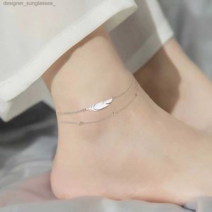 Anklets Skyrim Feather Anklet Women Stainless Steel Double Layer Beads Chain Ankle Bracelet Tren Summer Foot Accessory New InL231116