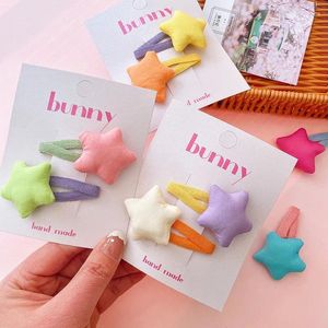 Hair Accessories 2PCS Set Solid Color Cloth Cotton Pentagram Star Clips For Girl Cute Kawaii Fairy Geometry Hairpin Barrettes Fashion Gift