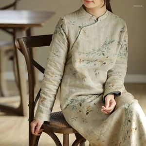 Этническая одежда 2023, китайское ретро-принтерское плюшевое утолщенное платье, свободная и тонкая юбка Ципао, женское элегантное платье Cheongsam