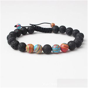 Braccialetti con ciondoli Pietra lavica naturale Tessuto Colourf Bracciale con perline Fai da te Vulcano Diffusore di olio essenziale per donna Uomo Gioielli Goccia Dhgarden Dh7H3