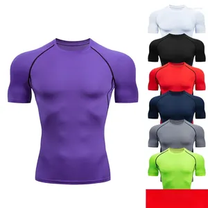 Racingjackor tätt montering o nacke t-shirt mäns komprimering skjorta fitness sport springa gym t-shirts atletiska snabba torra toppar tee sommar