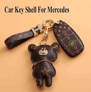 Klassisk läderbilsnyckelfodral för Mercedes E C G M R S A Klass C200 C260L GLC CLA GLA200 KeyChain Key Shell Protector5195128