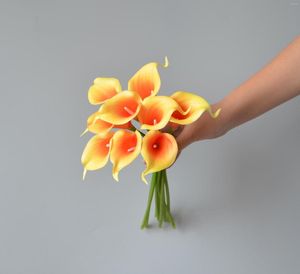 Decorative Flowers 9 Yellow Orange Picasso Faux Calla Lily Stem Real Touch DIY Wedding Bouquet Centerpeice Home Decor