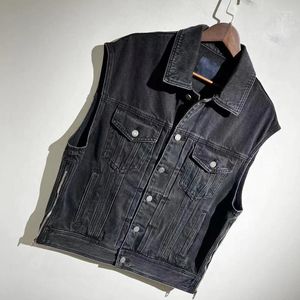 Men's Vests High Street Juun. Vintage Washed Denim Vest Jacket Windbreaker Streetwear Coat Techwear And Women Clothing