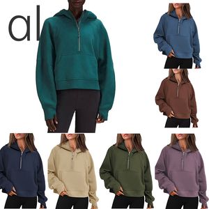 Al-238 Yoga Hoodie Winter Womens Hoodies Wear Half Zipper Design Fashion All Zippers Sweater Sports Long Sleeve Zip Up Sweatshirt