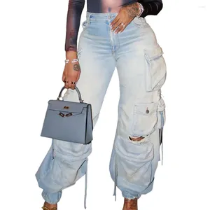 Women's Jeans Women Denim Pants Multi-Pocket Trousers Retro Casual Cargo Street Washed
