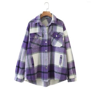 Kvinnorjackor Casual Plaid flanell shacket jacka överdimensionerad långärmad knapp ner skjortor lapel rockar toppar