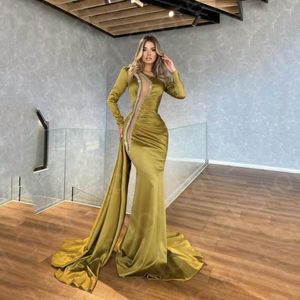 Party Dresses On Sale Unique Mermaid Evening Olive Wedding Guest Gowns Long Sleeves Prom Beading Sequins Sweep Train